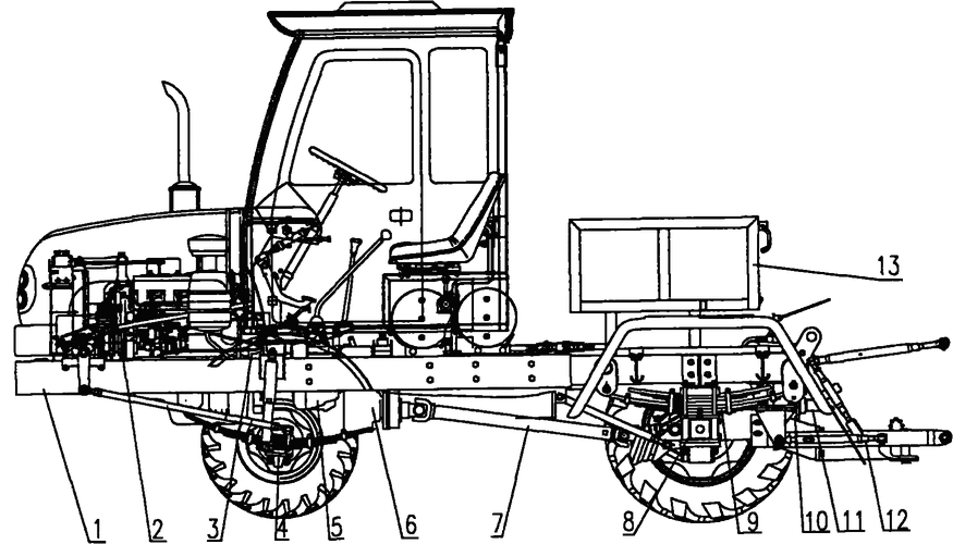 可调轴距组合式拖拉机整机结构