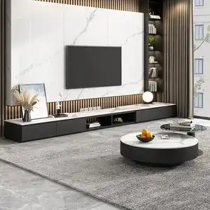 极简岩板电视柜茶几组合现代简约客厅北欧镂空落地台电视机柜3米