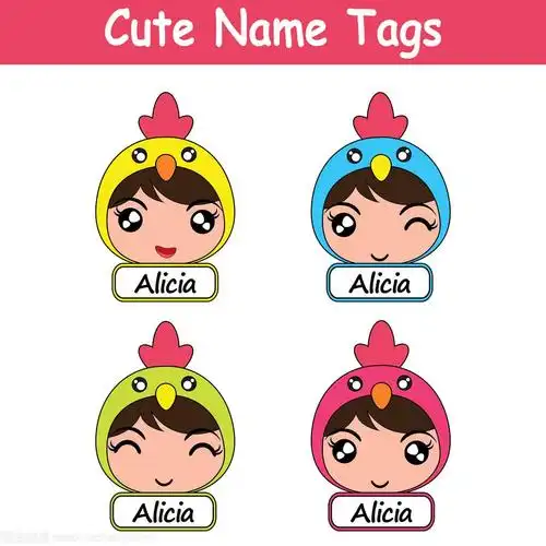 很可爱的名字标签矢量卡通插图与可爱的五彩小