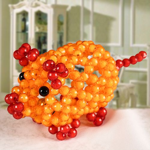 手工diy编织制作串珠小猪材料包 动物十二生肖亚克力散珠材料饰品