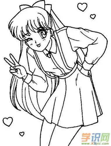 笔画大全美少女动漫人物长裙子简笔画闪亮大眼睛的漫画美少女公主涂色