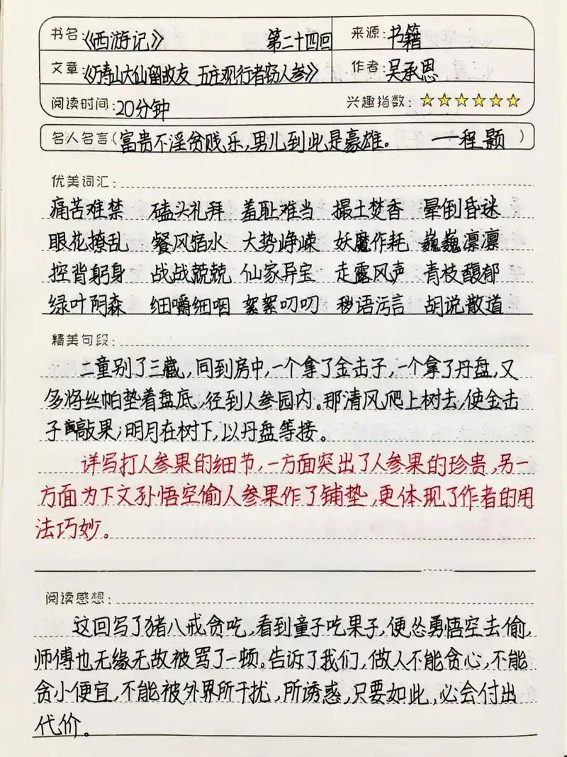 《西游记》读书笔记 第二十四回 七上必读书目