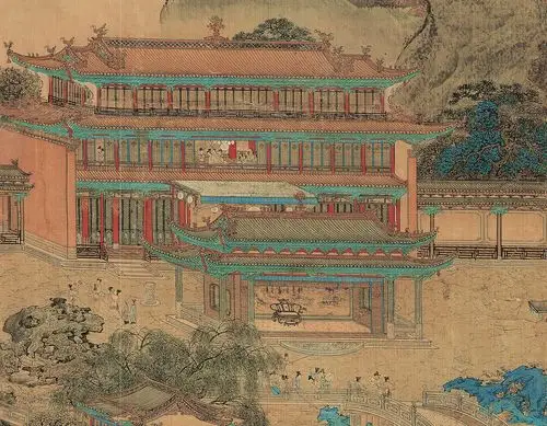 11清袁江阿房宫图横版复古山水国画挂画装饰画高清微喷复制临摹