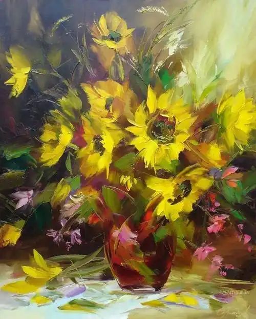 直接画法的花卉刀画俄罗斯画家亚历山大谢尔盖耶夫油画作品欣赏