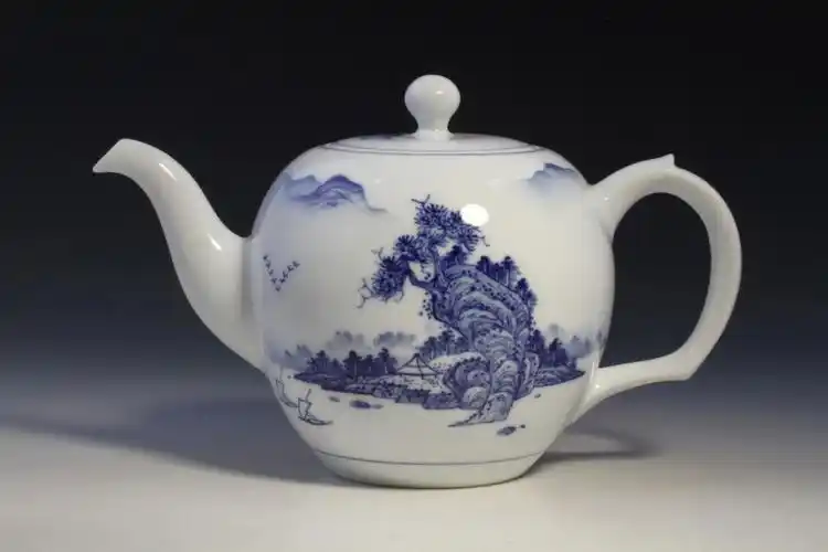 三希青花瓷茶具泡茶壶