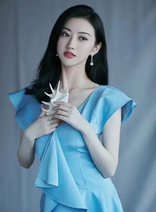 景甜,连衣裙美女,女演员,**明星,气质,优雅,长发美女景甜性感天蓝色v