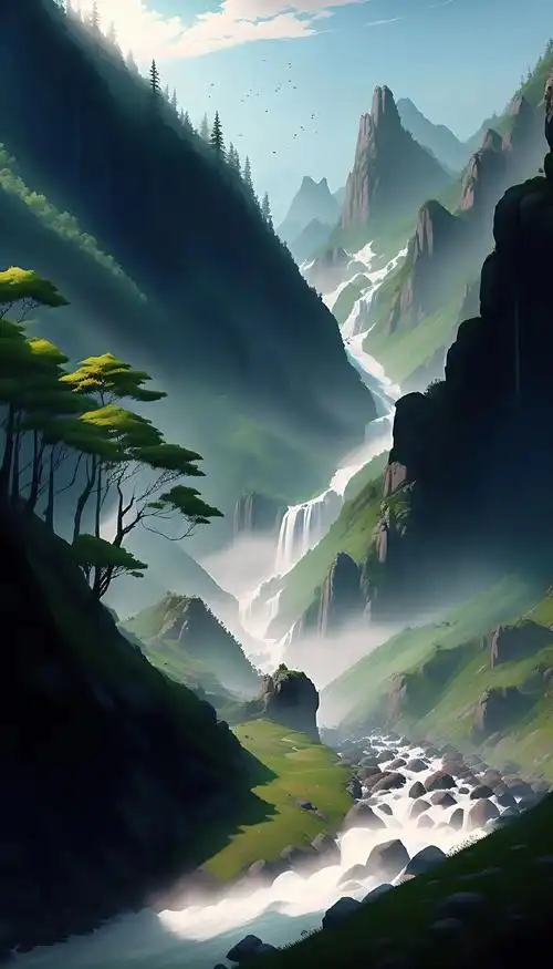 崇山峻岭,绿树繁茂,瀑布飞流直下,气势磅礴.带你走进瀑布风景 - 抖音