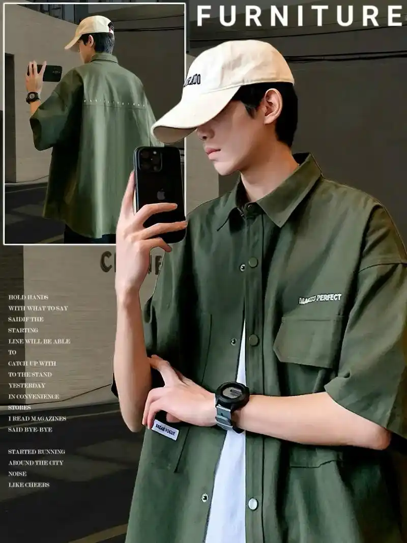 不管是夏季薄款短袖,春秋长袖,都是美式潮牌痞帅工装风格,特别好看.