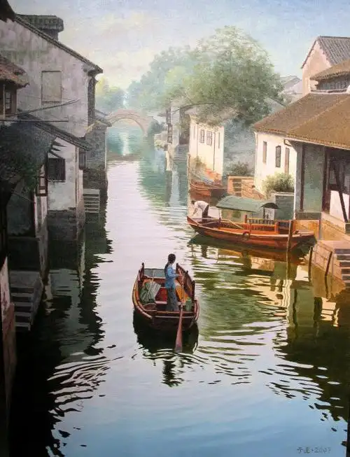 【转载】于达的江南水乡 油画风景