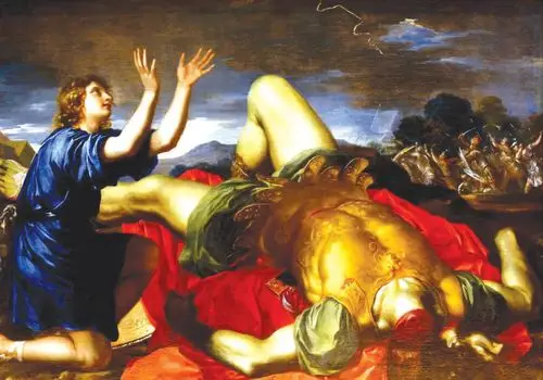painting david giving thanks to god after the death of goliath