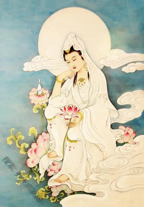 白衣杨柳观音大士净瓶施药观世音菩萨画像结缘卷轴挂画图 白衣观音