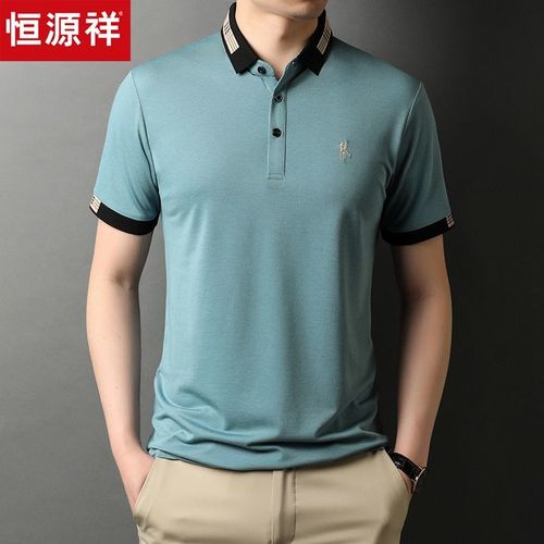 恒源祥桑蚕丝男士夏装短袖t恤中青年爸爸装莫代尔半袖翻领polo衫
