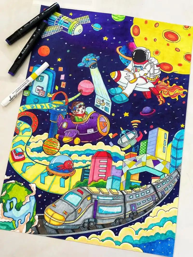 未来世界.客订科幻主题儿童画,9615线稿.适用于:未来城市, - 抖音