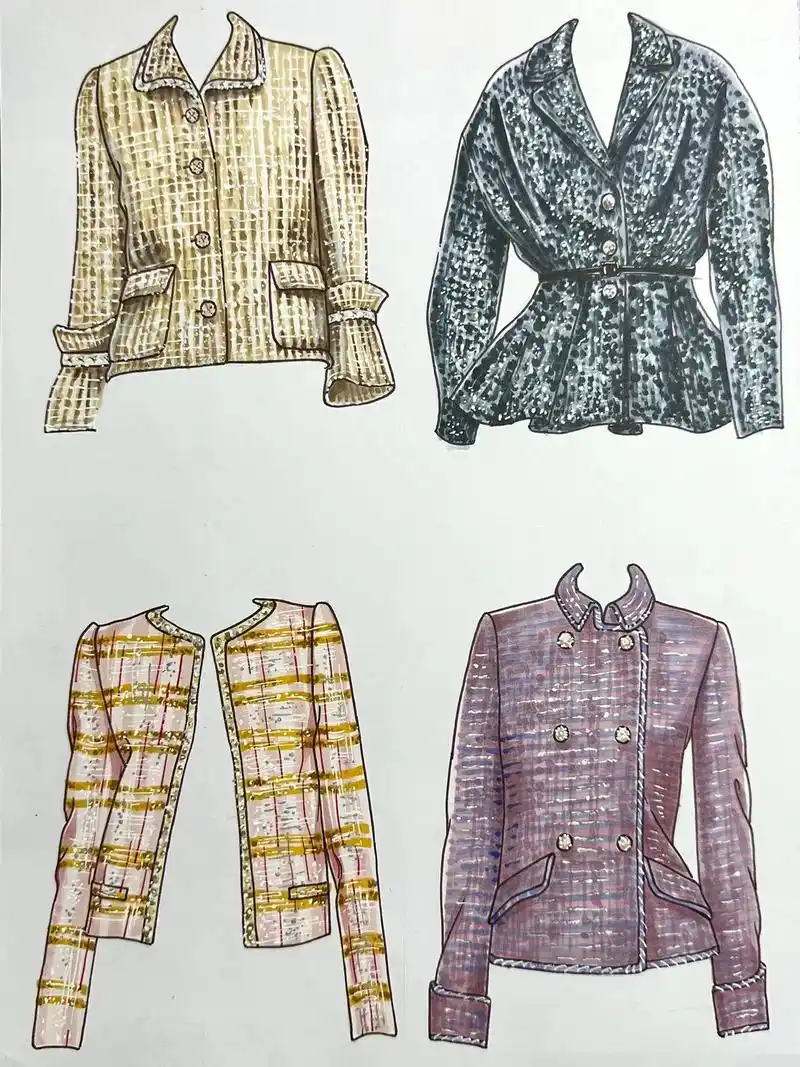 服装设计考研之香奈儿经典毛呢面料.#服装设计手绘 #马克笔服 - 抖音