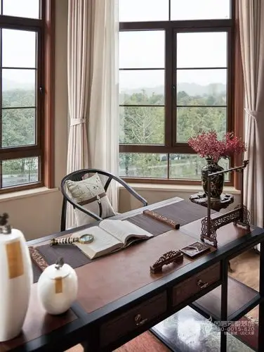 别墅禅意风格书房装修设计实景图