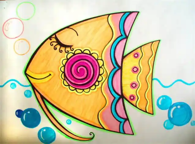 儿童油棒画图片大全:热带鱼