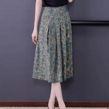 裙子夏天妇女半裙大摆裙装新款花裙时尚中老年遮膝的妈妈半身裙长裙款