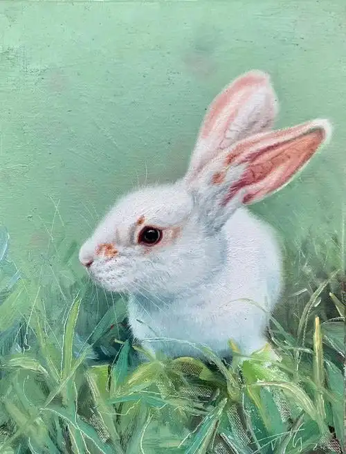 可爱小白兔动物油画
