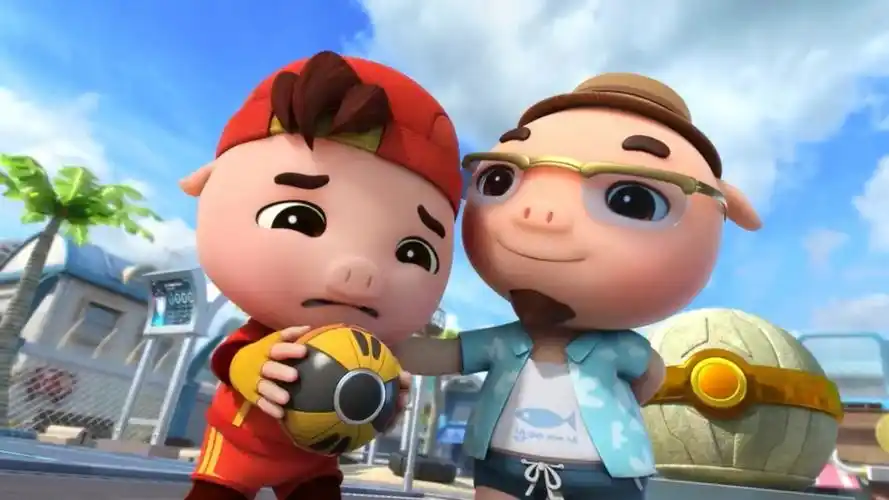 《猪猪侠之竞球小英雄 第4季》片头曲:小英雄大肚腩,片尾曲:猪年吉祥