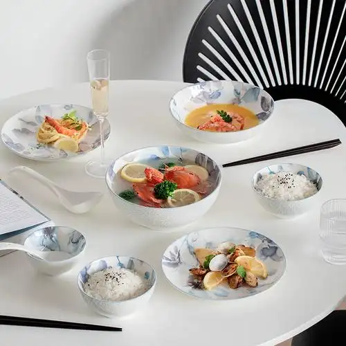 餐具创意个性18头繁花田园风中式家用碗碟盘餐具套装松发陶瓷新品
