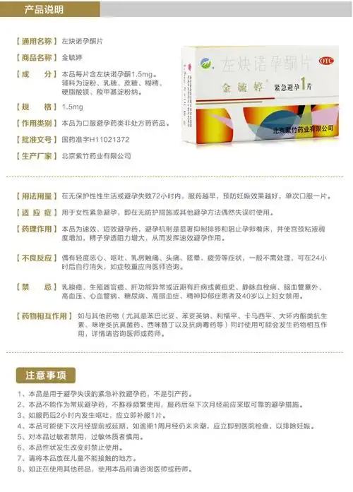 [非处方药]紫竹药业,左炔诺孕酮片(金毓婷), 1.5mg*1s