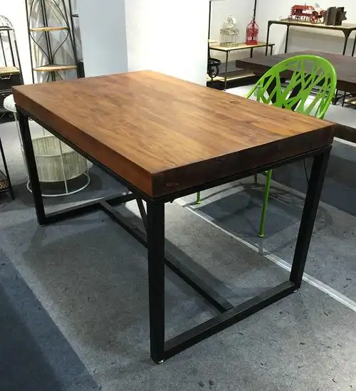 创意餐厅长条加厚餐桌 实木铁艺家用桌子 美式复古成套餐桌椅组合