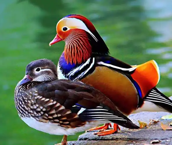 鸳鸯色彩斑斓绚丽成对水中嬉戏