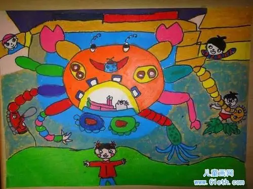 少儿科幻画作品多功能螃蟹机器人