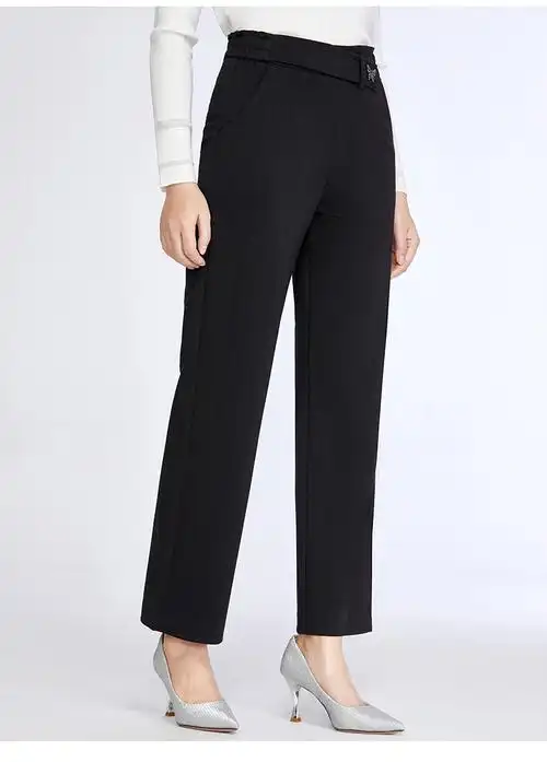 百斯盾 2021春夏新款 针织四面弹九分筒裤女装休闲裤通勤女裤子* 黑色