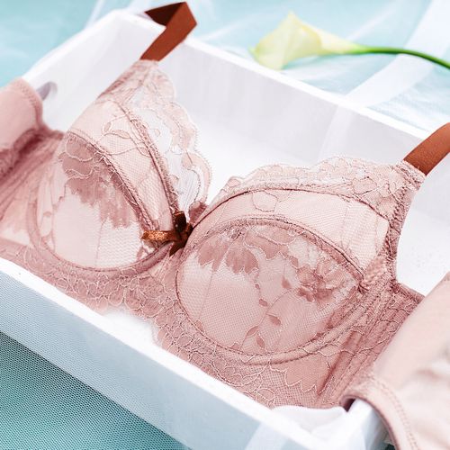 舒适透气蕾丝侧收调整型水晶杯上托收副乳聚拢薄款女士内衣文胸