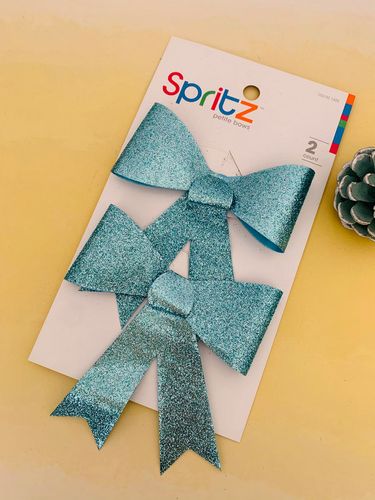 出老美原单塔吉特 圣诞礼品包装礼花 手工布艺闪粉蝴蝶结一卡俩入