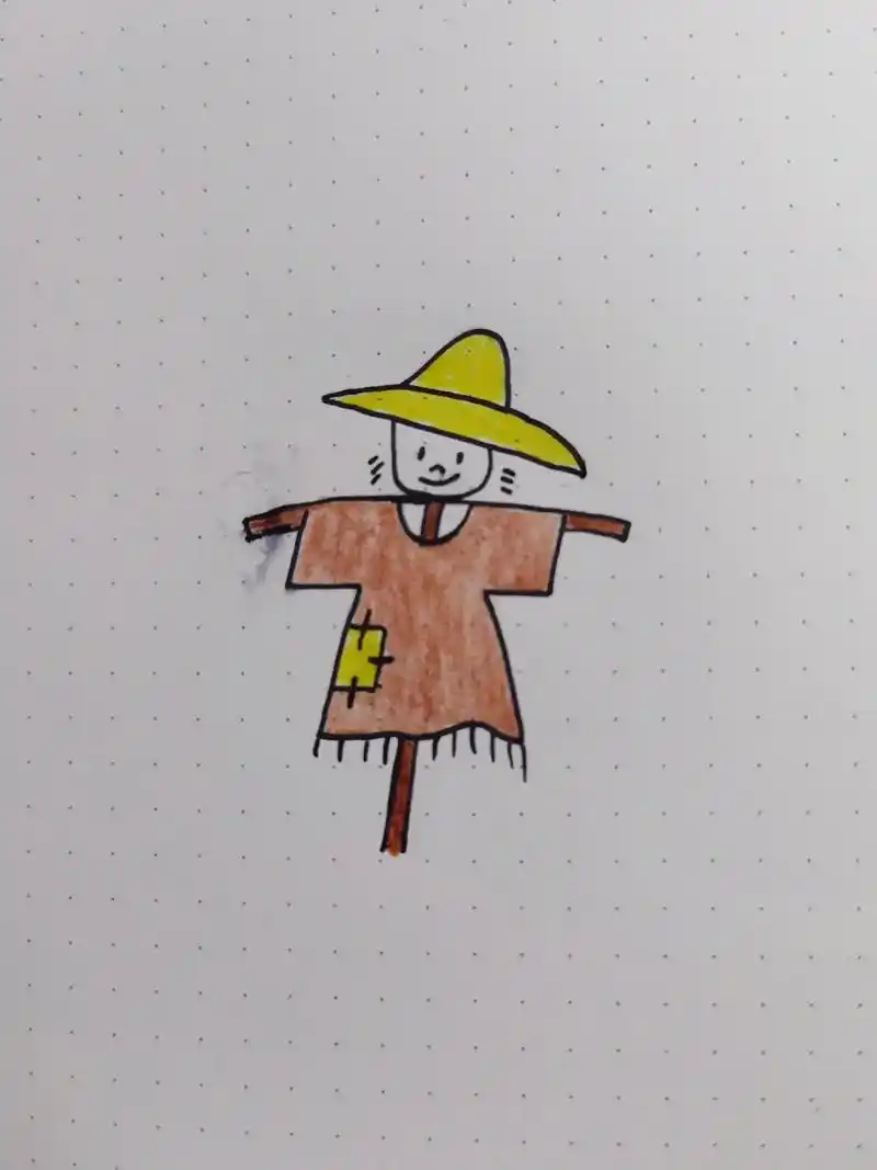 稻草人简笔画.起风了,下雨了,稻草人没穿雨衣…#简笔画 #画 - 抖音