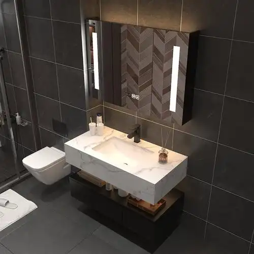 现代轻奢浴室柜组合卫生间闪电客大理石台面洗漱台洗手洗脸盆挂墙式