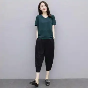 服饰内衣>女装>休闲裤>mdug>mdug素订棉麻休闲时尚套装夏季新款女宽松