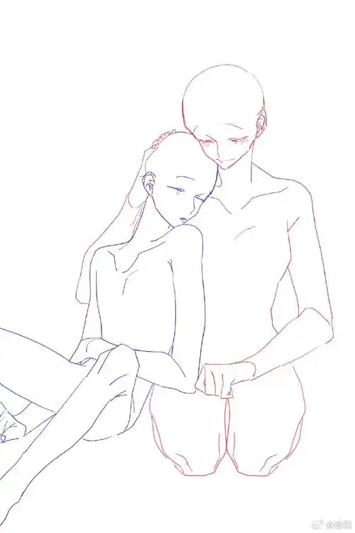 高甜cp双人互动线稿模板绘画素材  线稿超话#最近画了什么##板绘