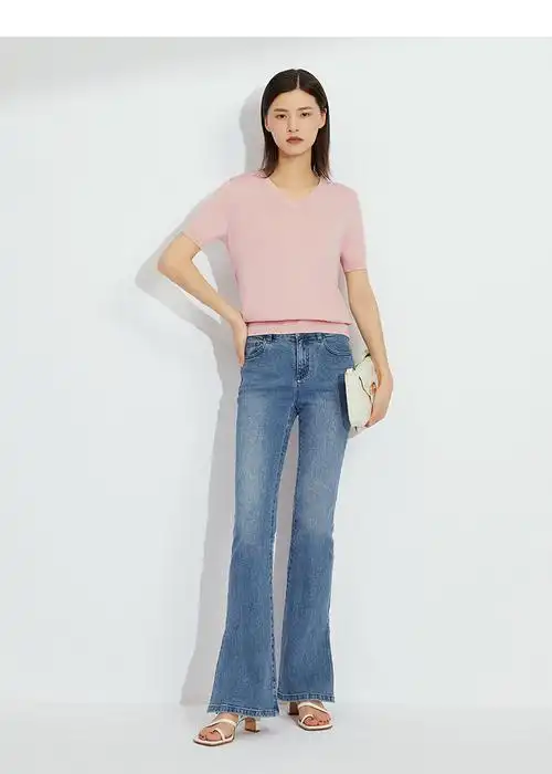 哥弟女装2021夏季新款简约v领显瘦三醋酸短袖针织衫女t恤上衣a300946