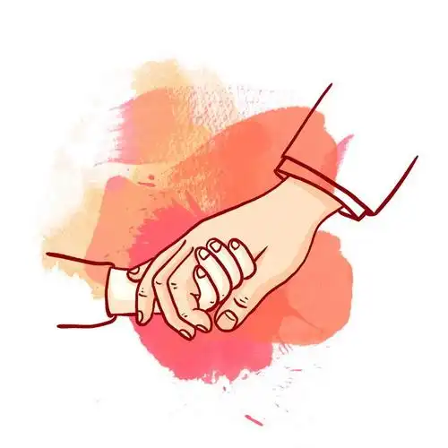 手绘风格大手牵小手母亲节图片免抠素材