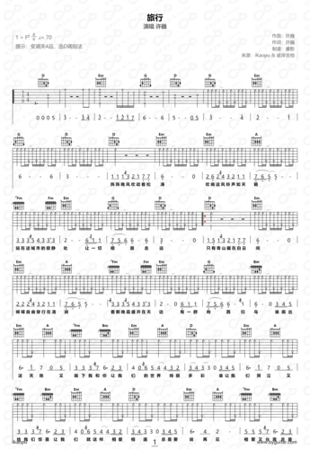 许巍旅行吉他谱