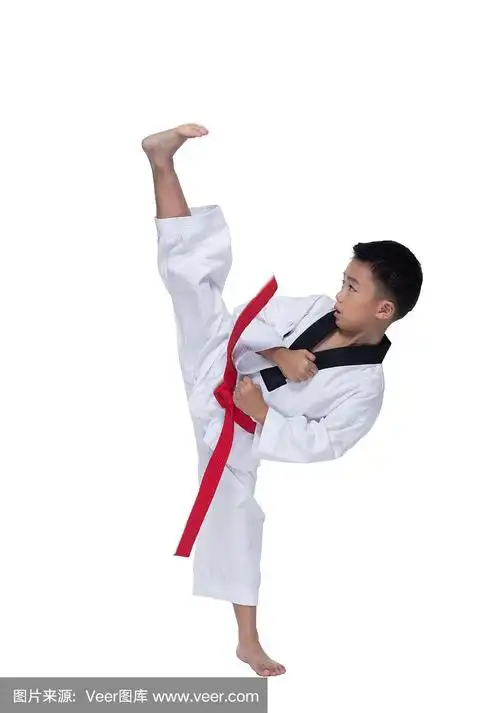 跆拳道大师带运动员格斗姿势男孩