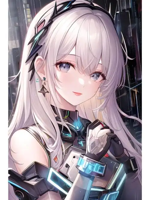 暗黑赛博朋克风女战士动漫二次元绘画人物