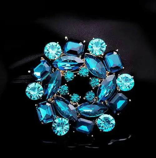 roundsink饰品胸针欧美复古仿水晶胸花别针时尚圆形胸针男女情侣紫色