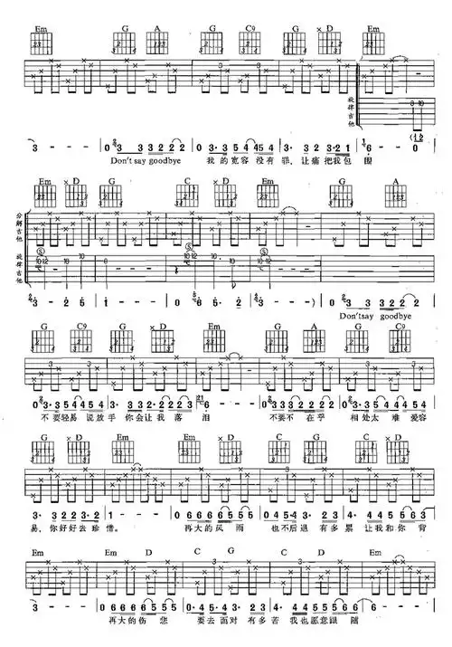 永远不说再见吉他谱