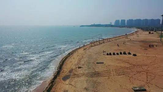 航拍葫芦岛南戴河旅游区海滨浴场