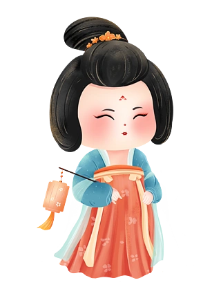 q版卡通中国风古风唐朝侍女形象元素