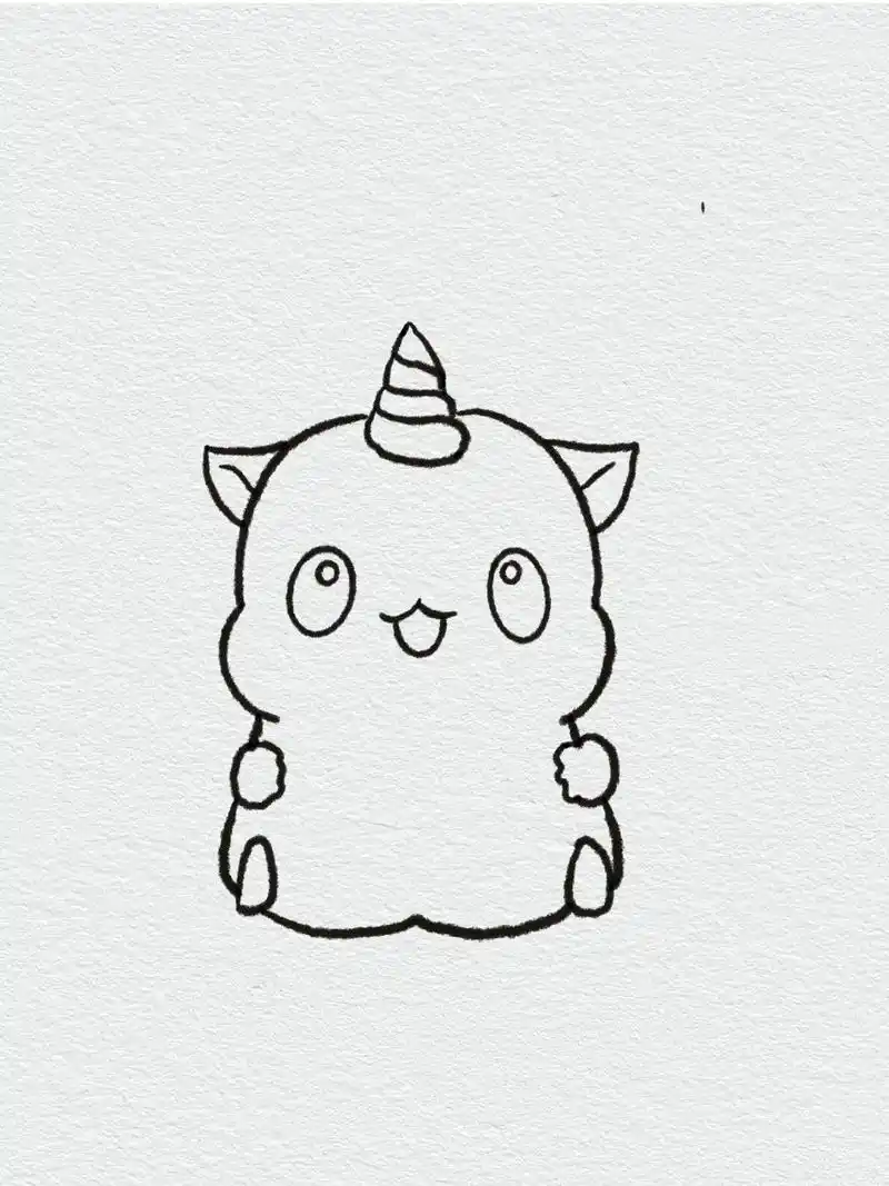 挑战100个简笔画|独角兽教程0615 一看就会,6步画可爱独角兽