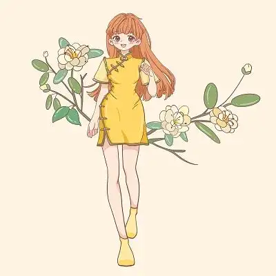 卡通二次元旗袍中国风美丽女子女人插画素材