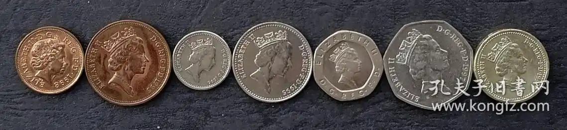 英国硬币7枚一套(1便士—1英镑)_孔夫子旧书网