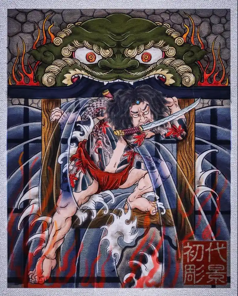 张顺破水门 #日式老传统 #纹身 #手稿分享 #tattoo - 抖音