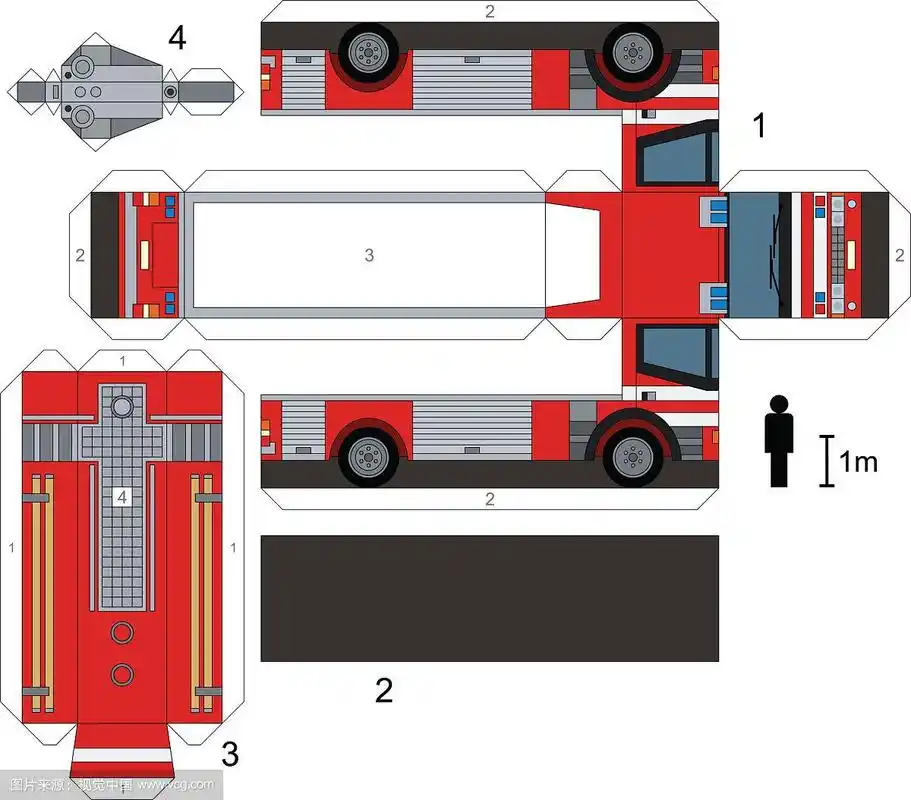 一个消防车的纸模型