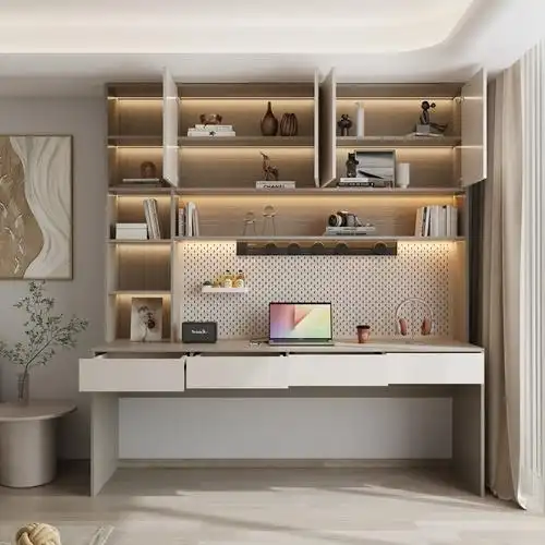 书房实木双人书桌轻奢现代学生家用书桌书架一体卧室写字台学习桌